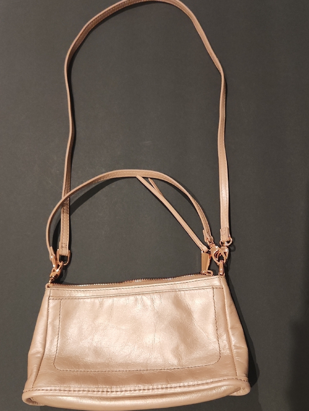 Leather Crossbody Wristlet in Champagne Bronze - Picture 6 of 7